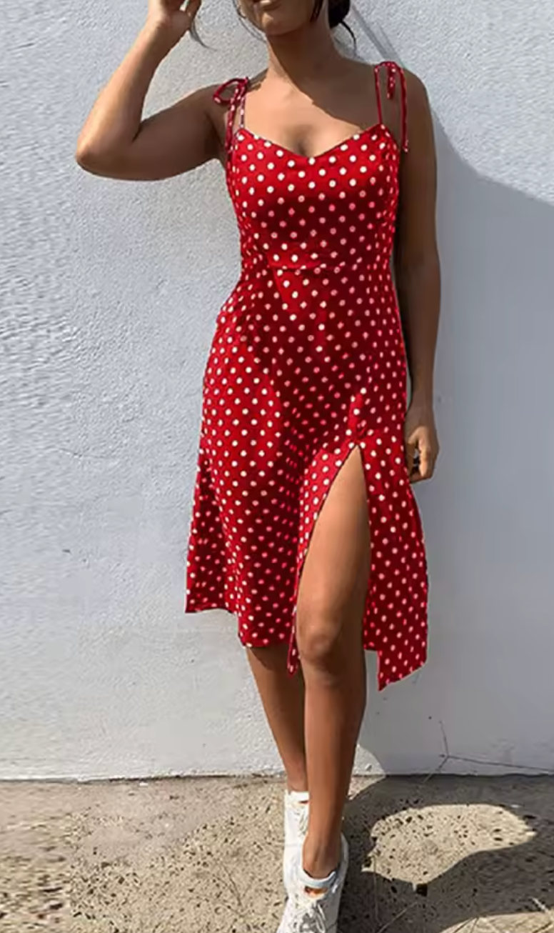 Summer sun dress with dots and flowing skirt | Malena