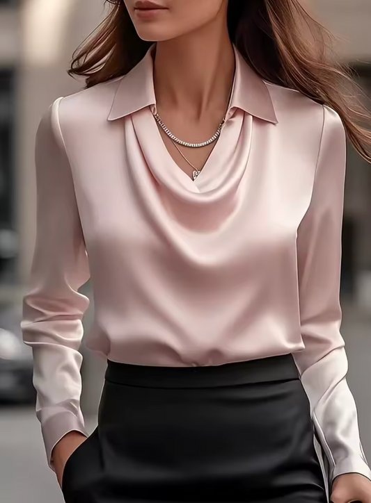 Elegant long sleeve blouse with draped front | Melani