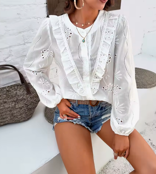 Embroidered balloon sleeve top | Marissa