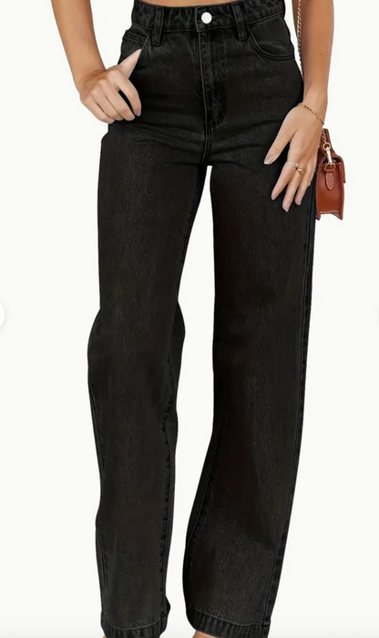 High-waist wide leg dark grey jeans - Eleonora