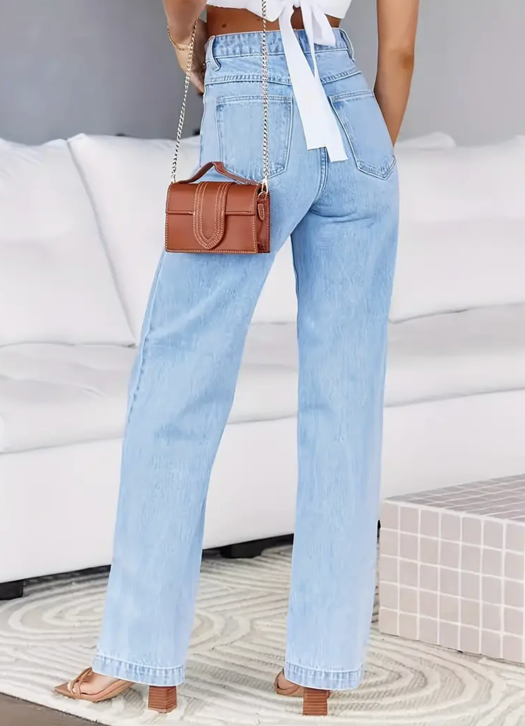 High -waist wide leg light blue women's jeans - Janina