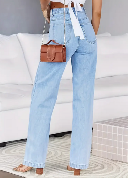 High -waist wide leg light blue women's jeans - Janina