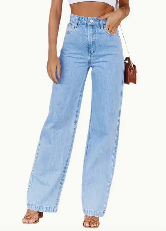 High -waist wide leg light blue women's jeans - Janina