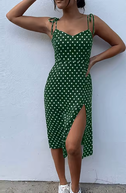 Summer sun dress with dots and flowing skirt | Malena