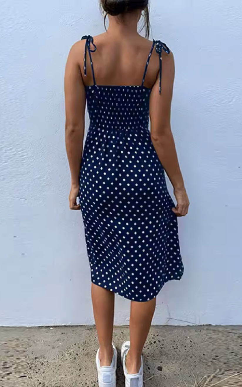 Summer sun dress with dots and flowing skirt | Malena