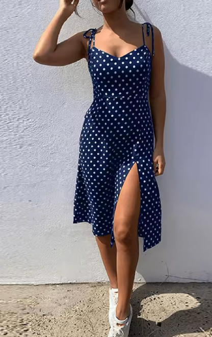 Summer sun dress with dots and flowing skirt | Malena