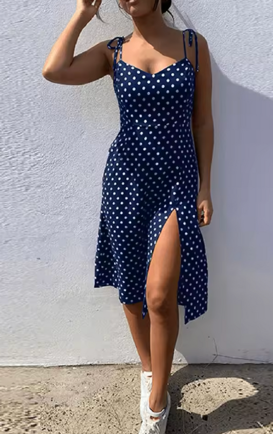 Summer sun dress with dots and flowing skirt | Malena